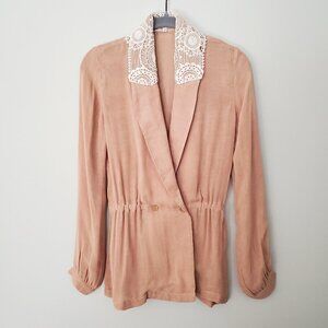 Opening Ceremony NWOT Viscose Blazer Blouse with Lace Collar, Size XS